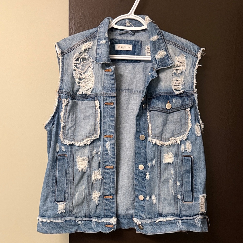 Denim Distressed Sleeveless Jacket